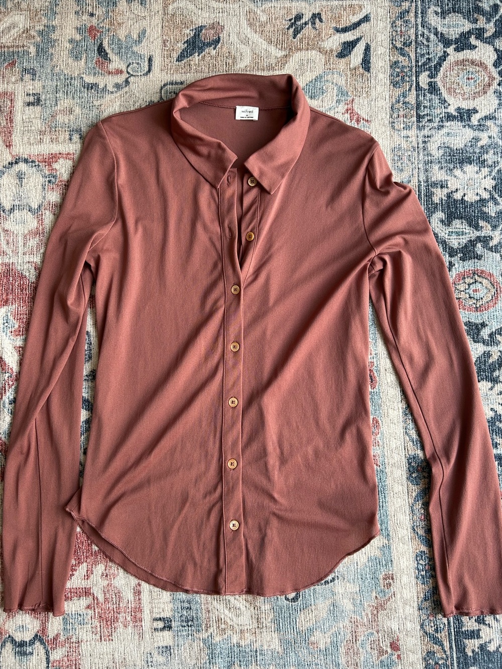 Wilfred Semi-Sheer Button-Down Long Sleeve Shirt in Dusty Rose size M